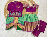 Semi Kanchi maggam family outfit – girls, boys, men and Mom – Arhas Couture