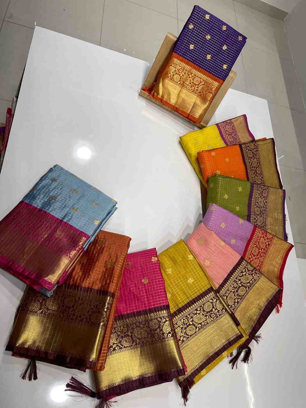 Semi Gadwal silk family outfits by Arhas Couture