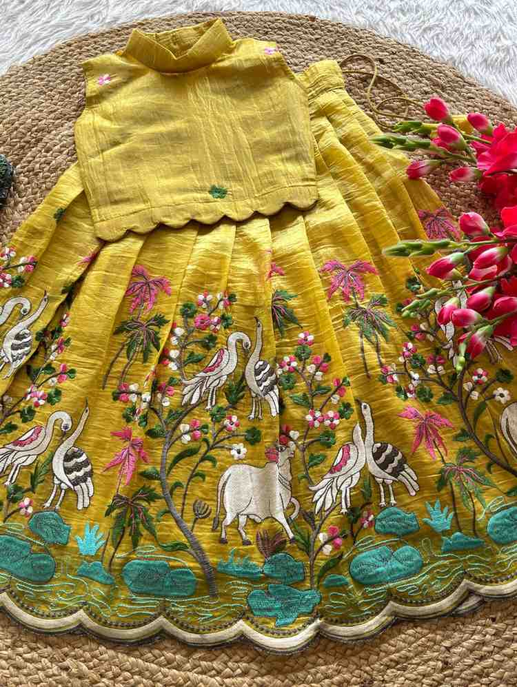 Kid's Gold Crush Silk Lehengas