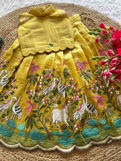 Kid's Gold Crush Silk Lehengas