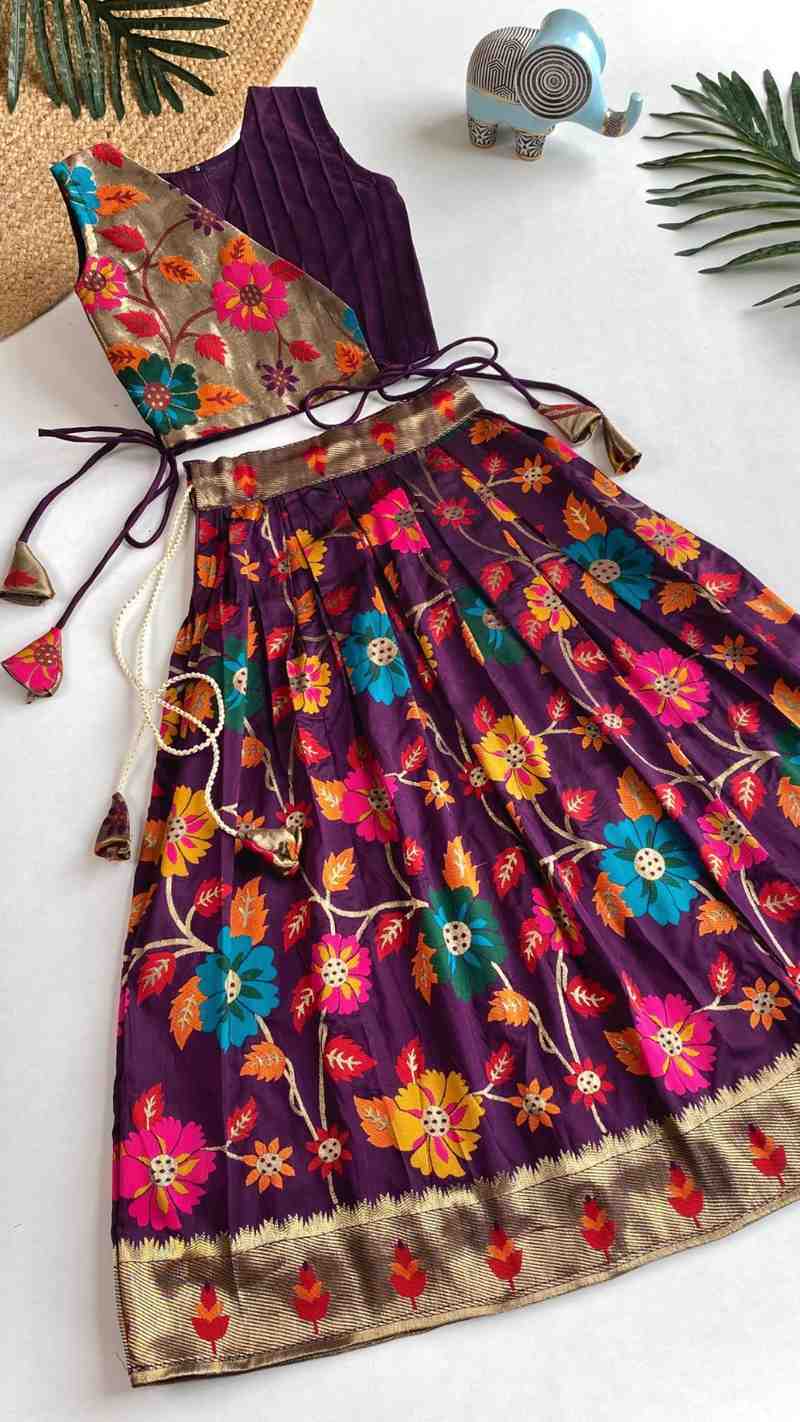 Kids silk blend lehenga – purple – Arhas Couture