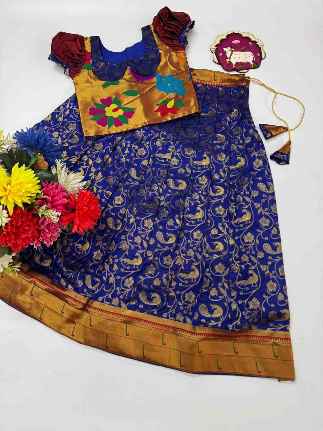 Kids Meenakari zari lehenga – Blue, Green, Yellow, Purple – 1 to 15 years – Arhas Couture