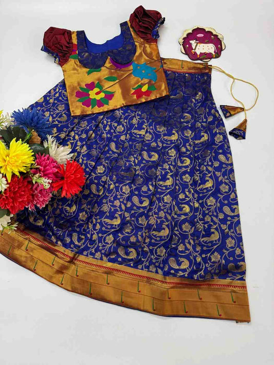 Kids Meenakari zari lehenga – Blue, Green, Yellow, Purple – 1 to 15 years – Arhas Couture