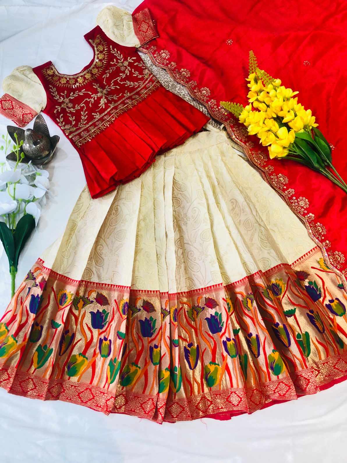 Kid's Cotton Silk Paithani Lehengas