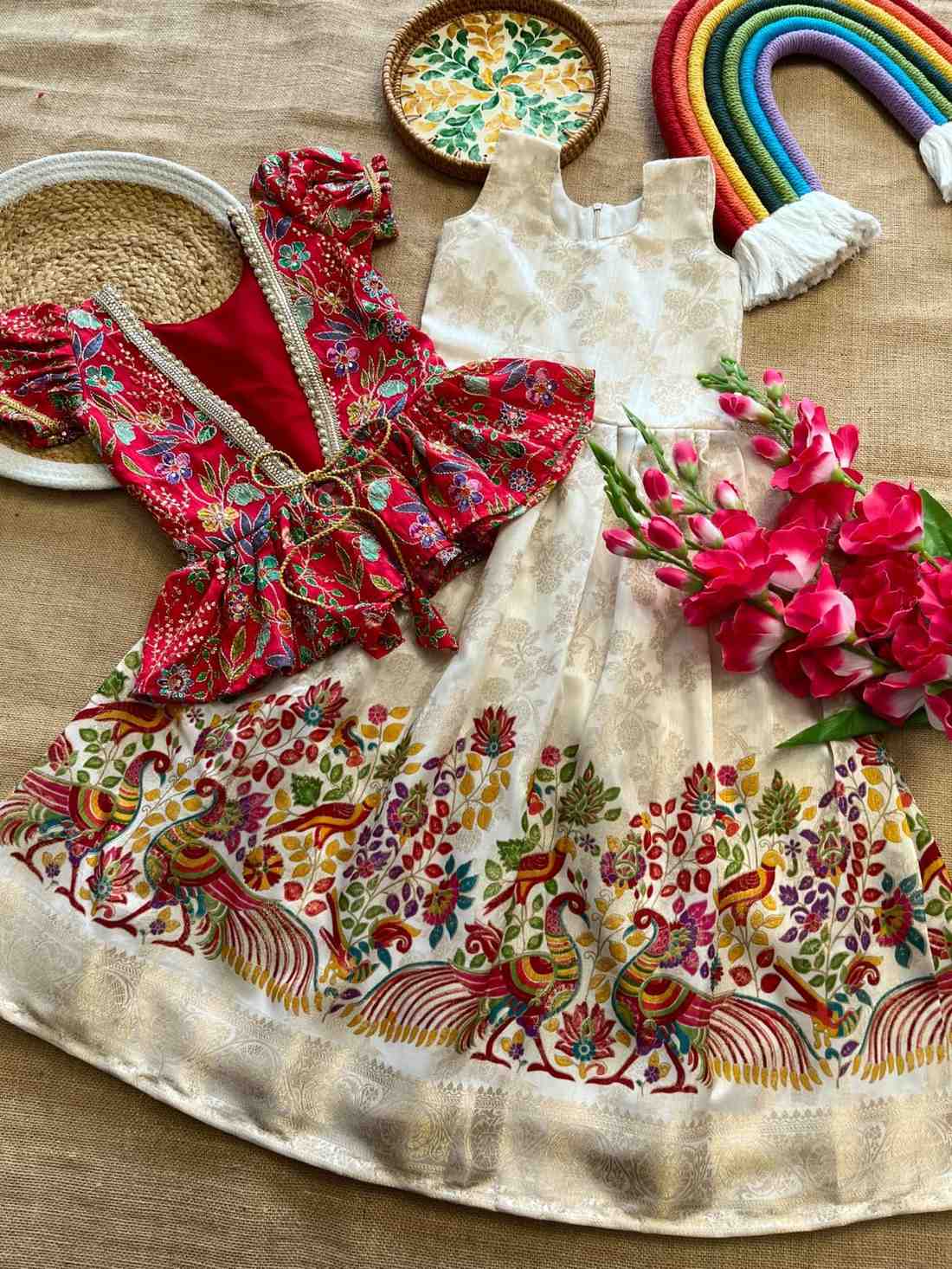 Kid's Tussar Silk Lehenga