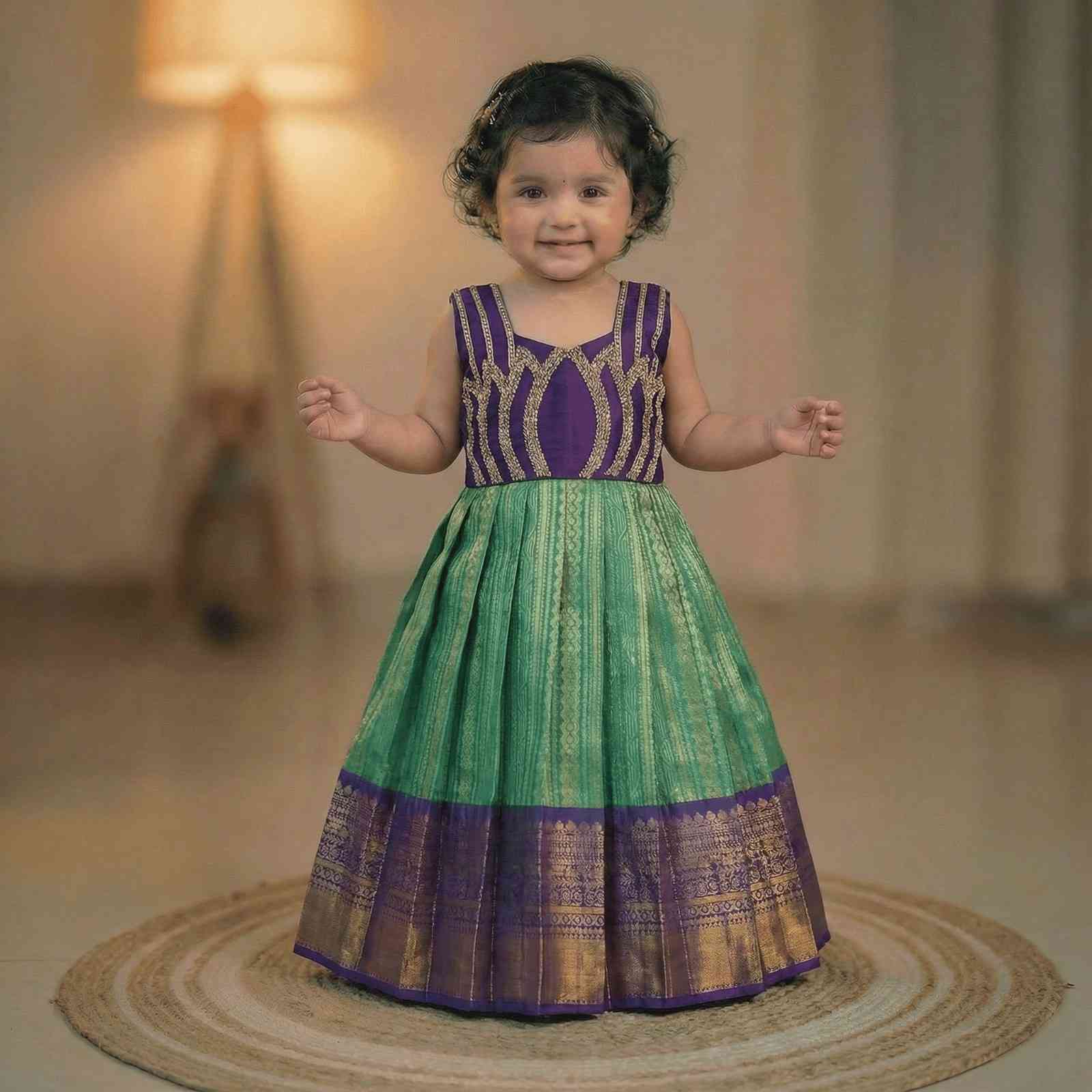 Semi Kanchi silk family outfit by Arhas Couture