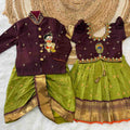 Semi Kanchi family outfit – orange – Arhas Couture