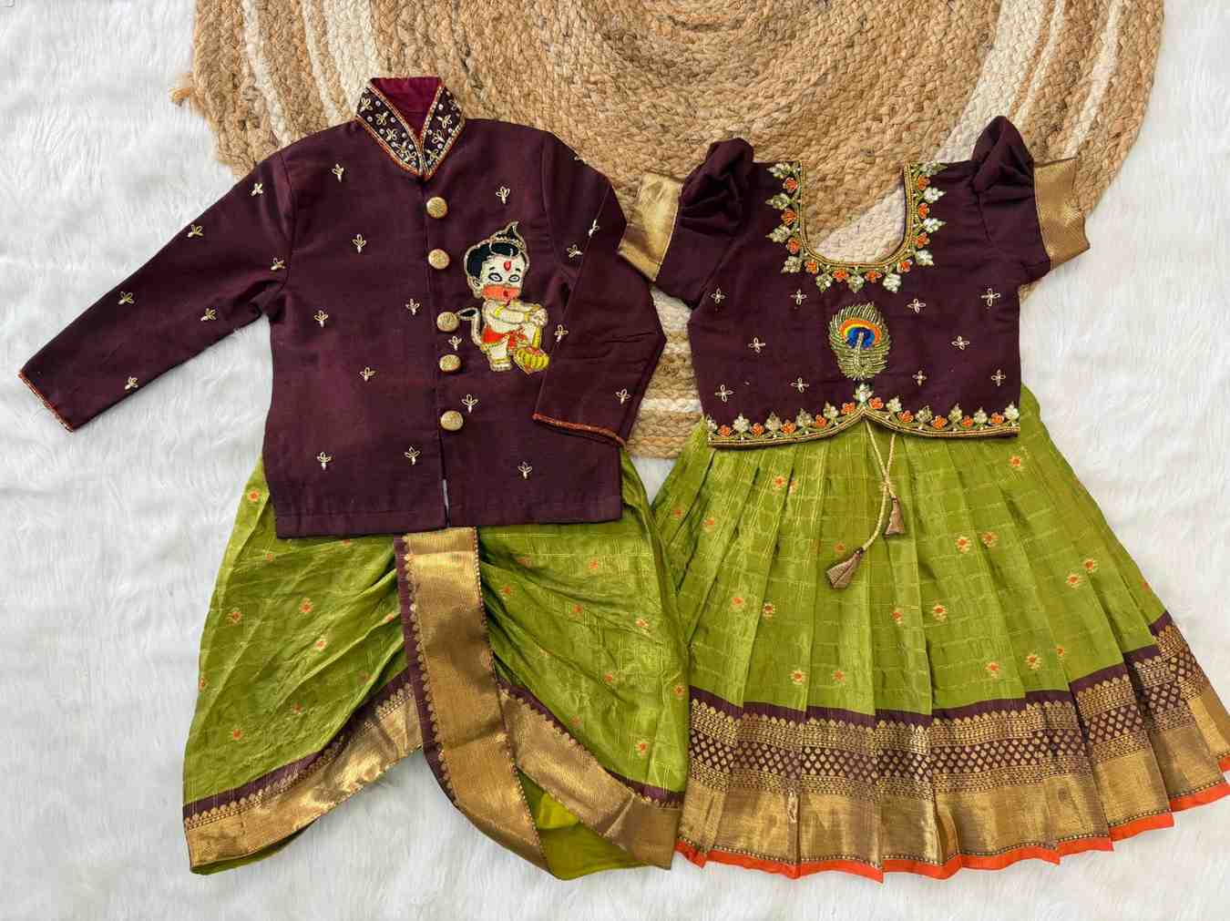 Semi Kanchi family outfit – orange – Arhas Couture
