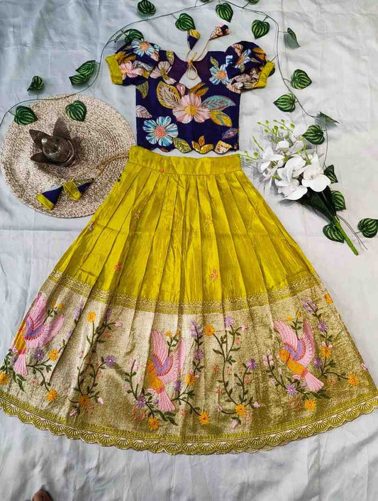 Kid's Tissue Embroidered Lehengas