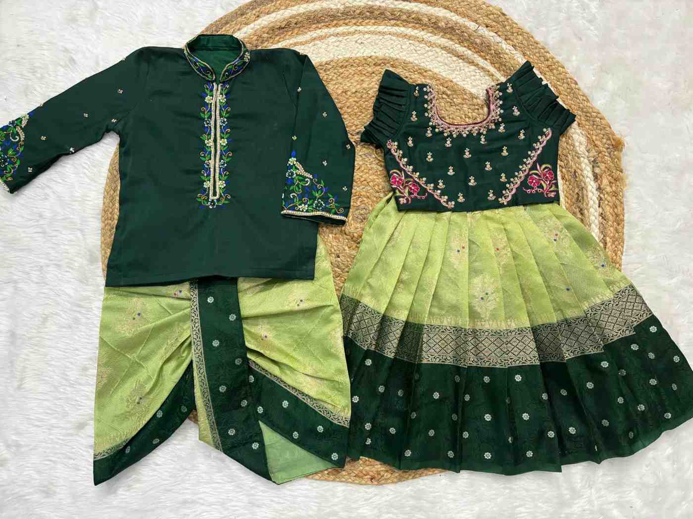 Soft Banarasi silk family outfit – boys and girls – Arhas Couture