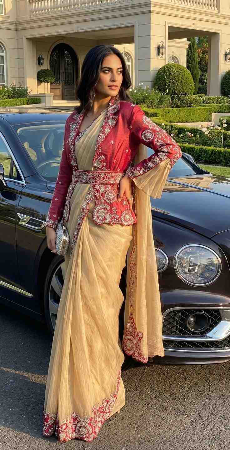 Fancy organza satin 1-minute ready-to-wear saree – Arhas Couture