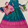 Kids Paithani gown – dark green – Arhas Couture