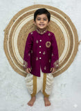 Kids raw silk kurta with brocade dhoti and zardosi maggam work – 6 months to 15 years – Arhas Couture