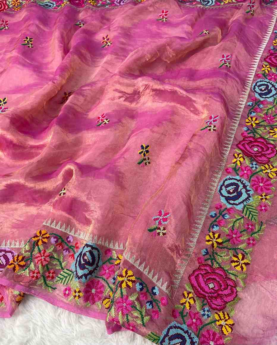 Fancy tissue silk embroidery sarees by Arhas Couture