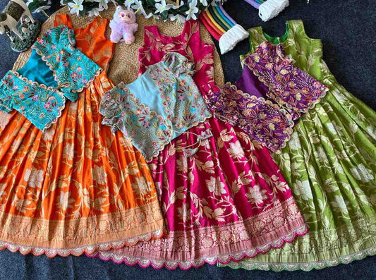 Kid's Khadi Georgette Lehengas