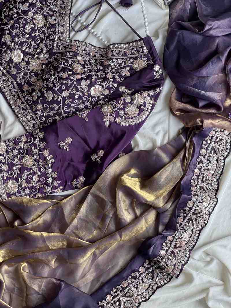 Fancy space silk ready-to-wear saree – colour view – Arhas Couture