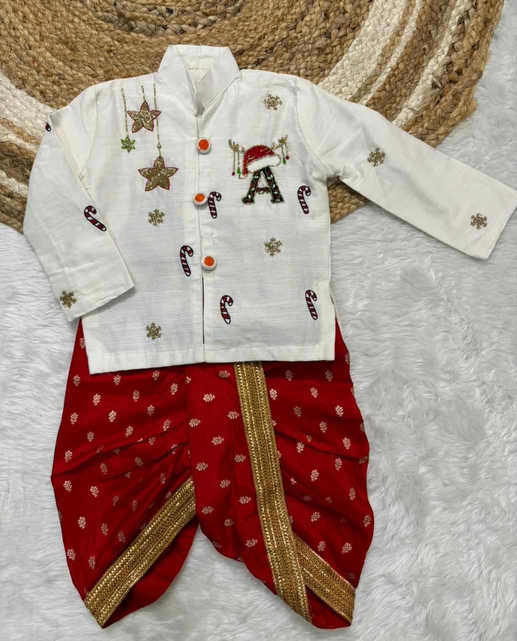 Kids raw silk dhoti set – colour 1 – Arhas Couture