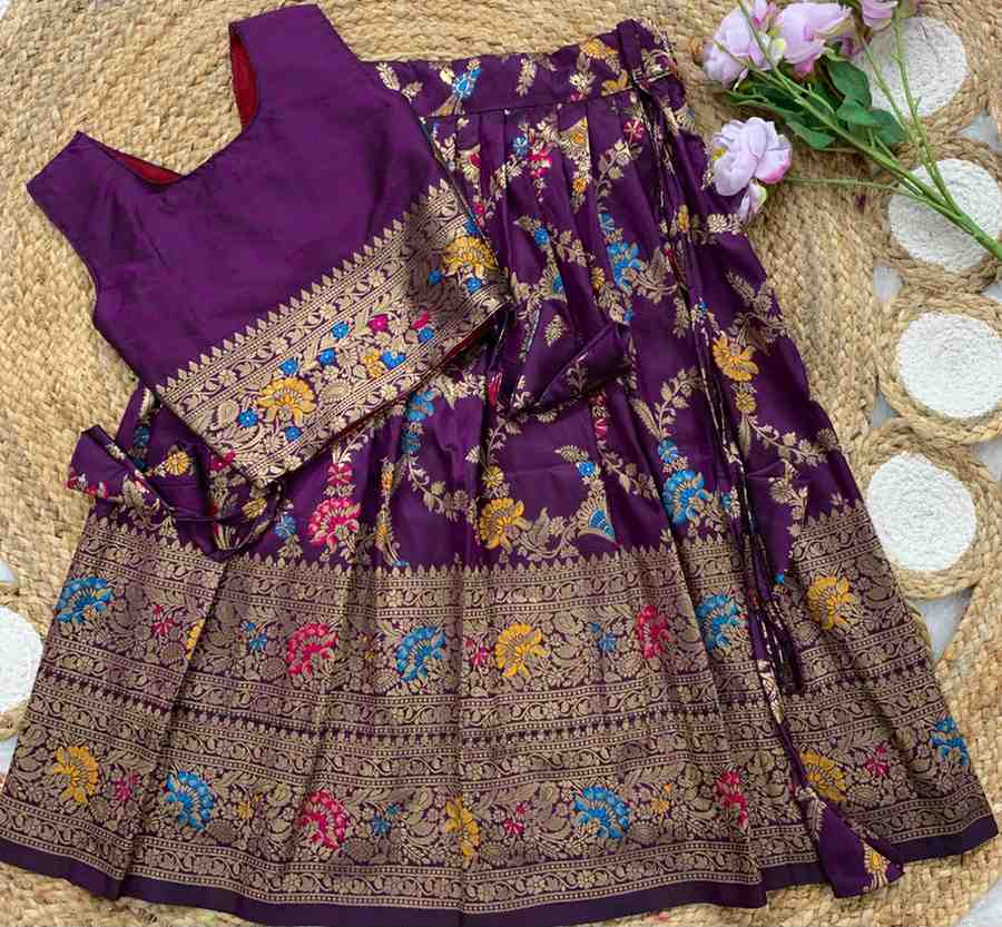 Kids Banarasi Paithani lehenga – brown – Arhas Couture