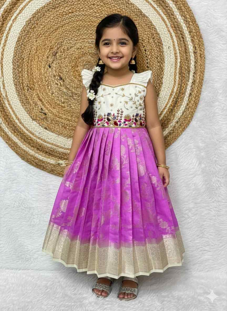 Kids Banarasi raw silk maggam work frock – 6 months to 15 years – Arhas Couture
