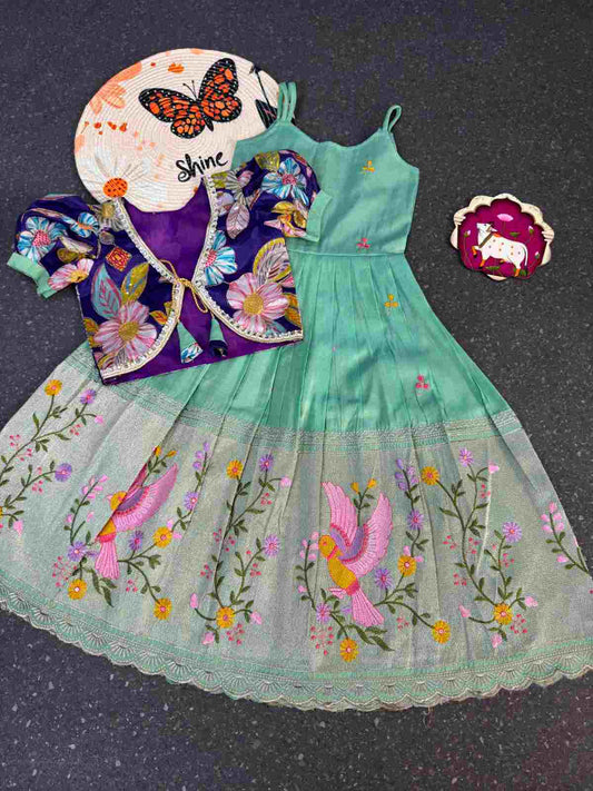 Kid's Embroidered Tissue Silk Gowns