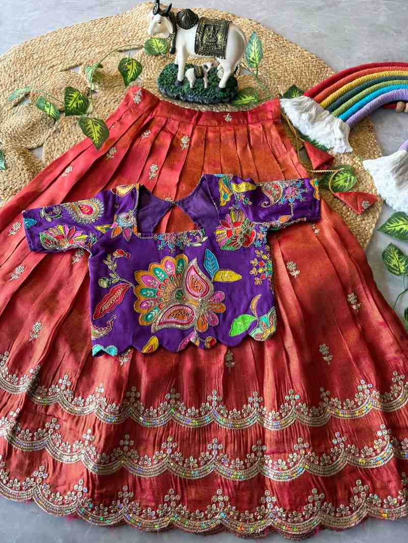 Kid's Viscose Tissue Lehangas