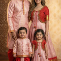 Banarasi family outfit with aari work frock and raw silk top – Arhas Couture