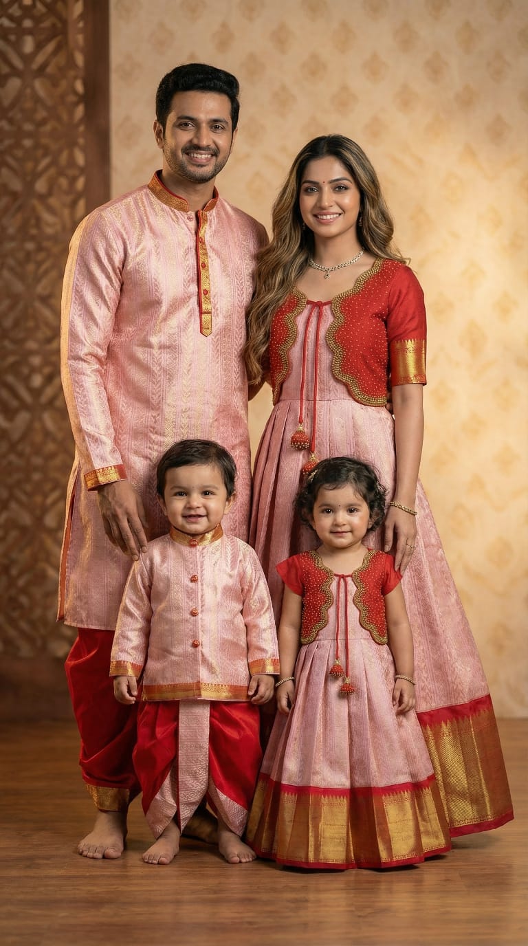 Banarasi family outfit with aari work frock and raw silk top – Arhas Couture
