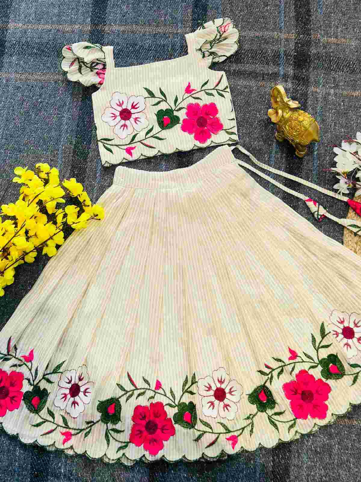 Kid's Floral Russian Silk Lehenga