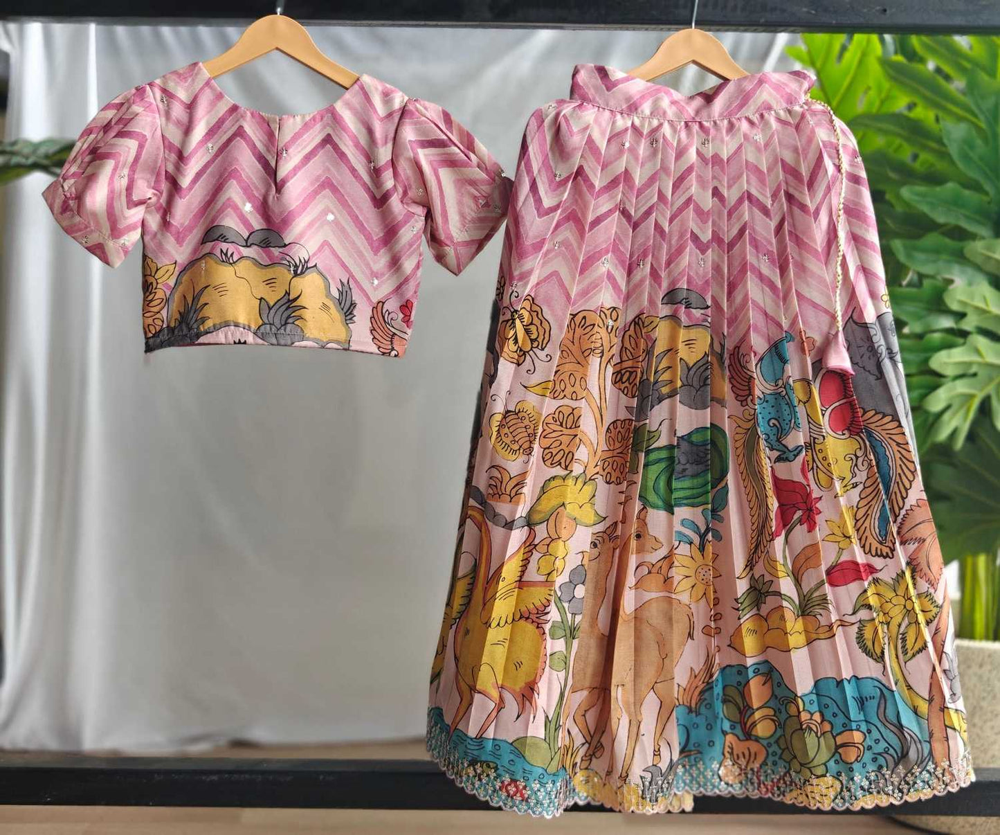 Kid's Kalamkari Tussar Silk Lehengas