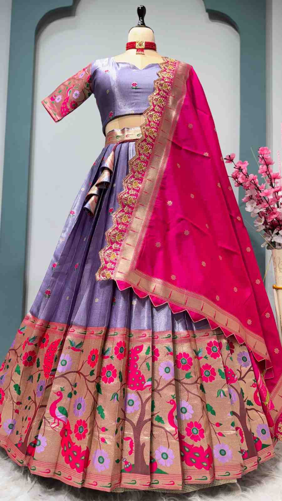 Fancy two-tone tissue lehenga – colour view – Arhas Couture