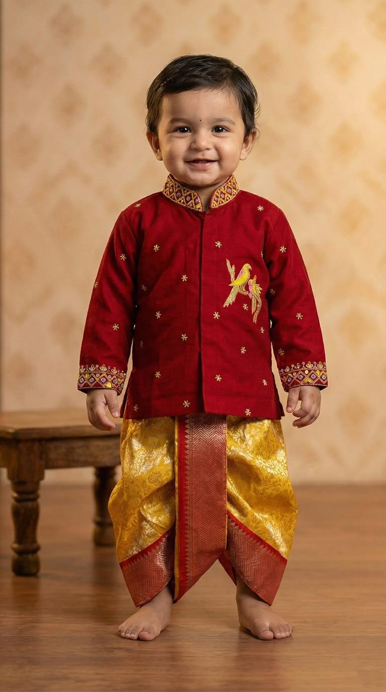 Fancy semi Kanchi family combo – kids view – Arhas Couture