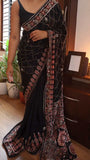 Heritage Ajrakh Cutdana Saree