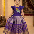 Kids soft tissue lehenga with Kanchi border and Krishna maggam work – 6 months to 15 years – Arhas Couture