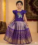 Kids soft tissue lehenga with Kanchi border and Krishna maggam work – 6 months to 15 years – Arhas Couture