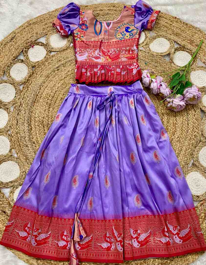 Kids soft silk Paithani lehengas by Arhas Couture