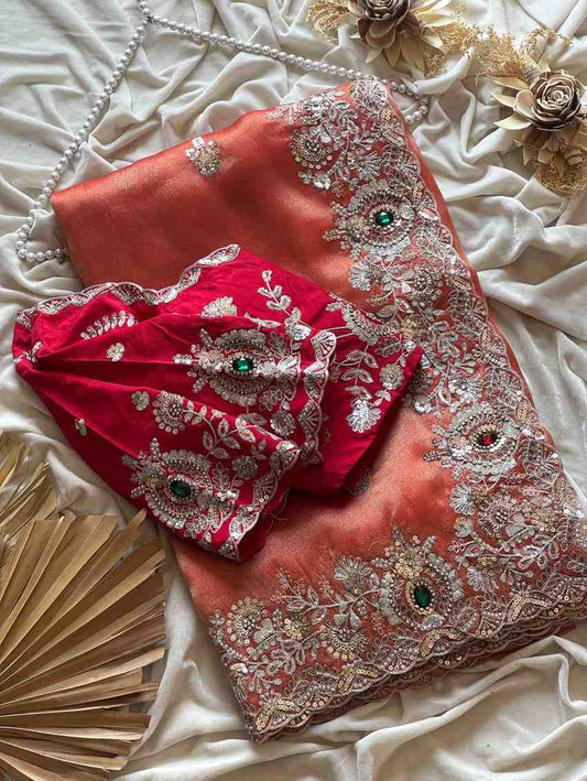 Fancy soft space silk designer saree with full handwork – Arhas Couture