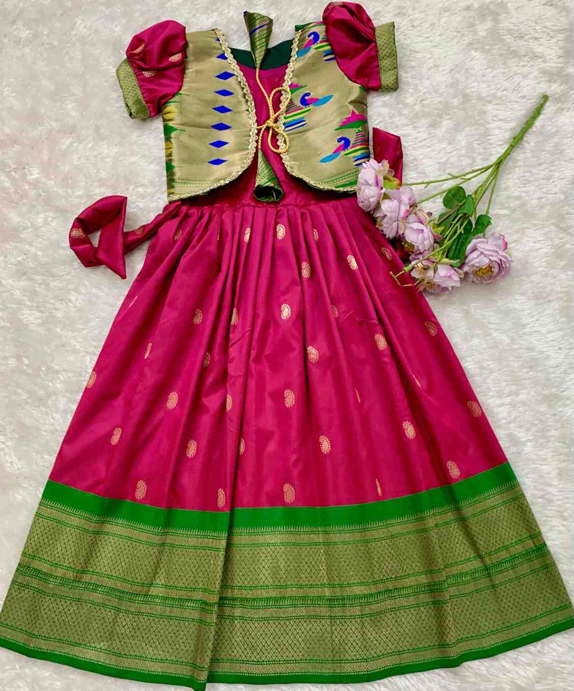 Kids Paithani gown – light blue – Arhas Couture