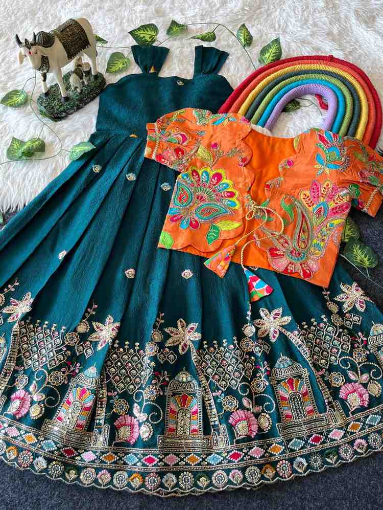 Kids Rangoli gown – blue – Arhas Couture