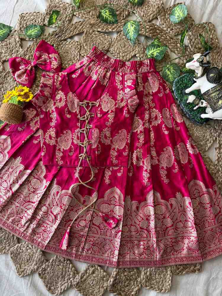 Kids Banarasi satin silk lehengas by Arhas Couture