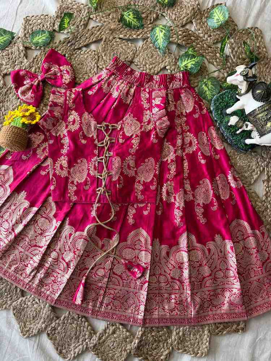 Kids Banarasi satin silk lehengas by Arhas Couture