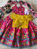 Kids natural crepe Kalamkari gown – Pink, Yellow, Blue, Green – 1 to 15 years – Arhas Couture