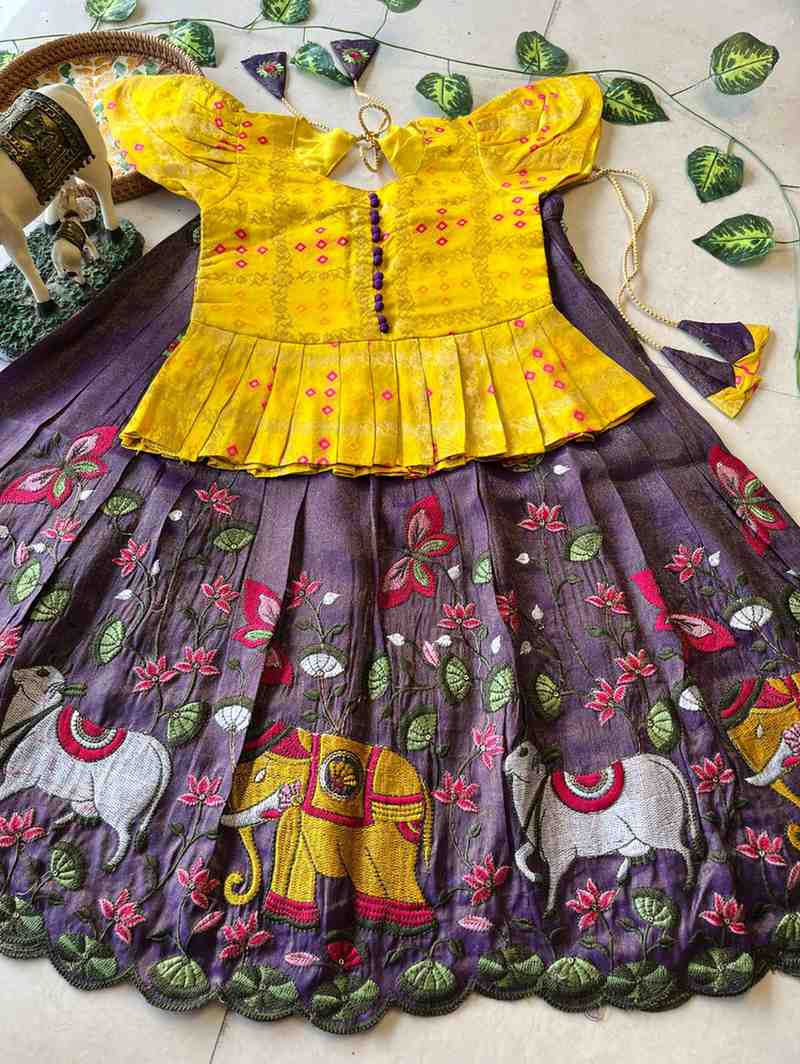 Kids Viscose tissue lehenga – purple – Arhas Couture