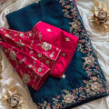 Fancy space silk saree with hand embroidery border and Bandhej blouse – Arhas Couture