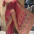 Fancy Chinnon Ajrakh saree with kundan and neem zari handwork – Arhas Couture