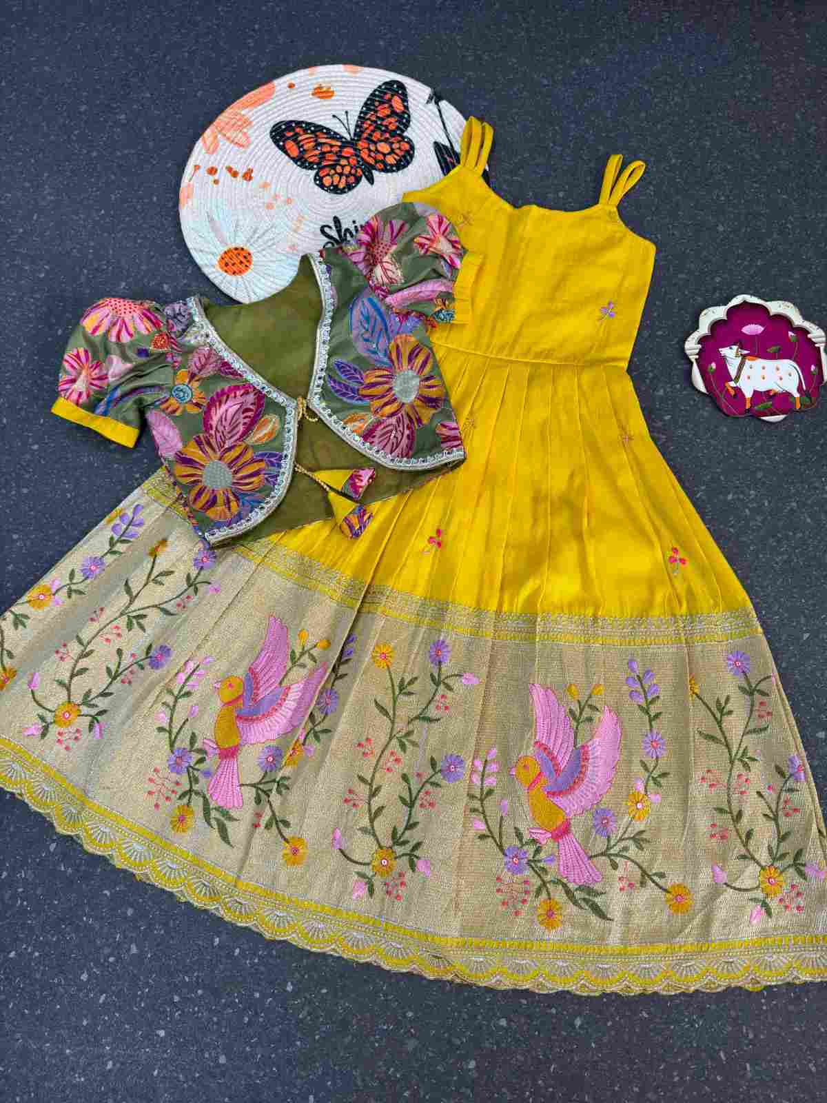 Kid's Embroidered Tissue Silk Gowns