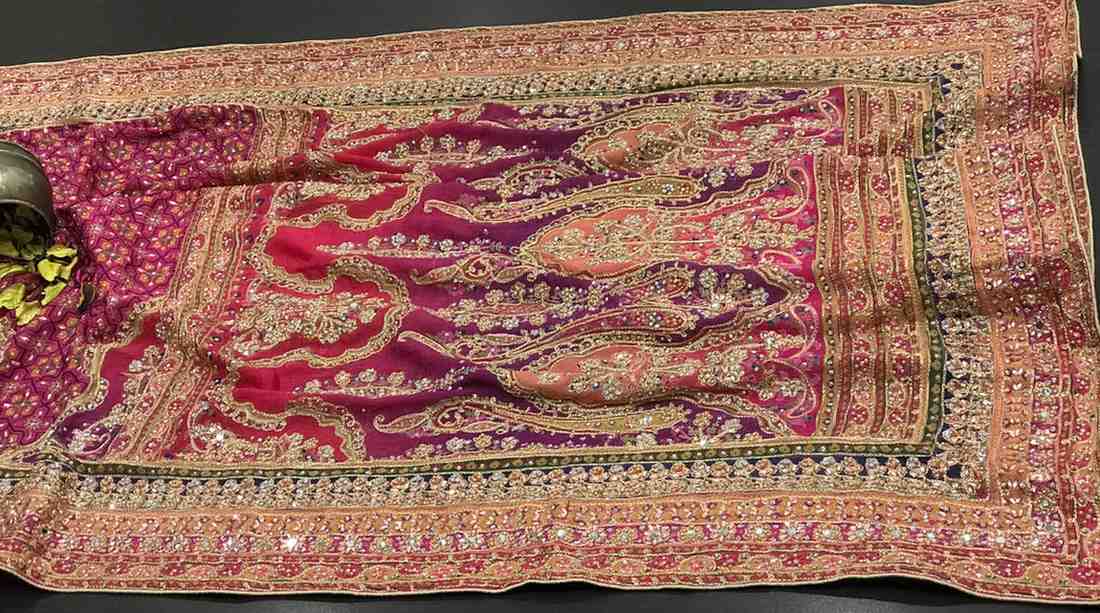 Fancy Ajrakh Chinnon silk sarees by Arhas Couture
