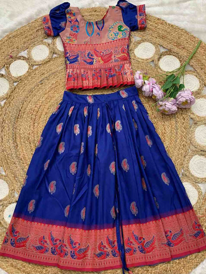 Kids soft silk Paithani lehenga – 11 colours – 1 to 15 years – Arhas Couture