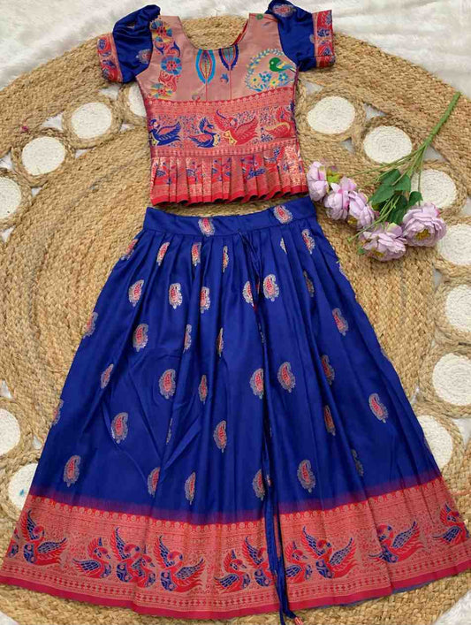 Kids soft silk Paithani lehenga – 11 colours – 1 to 15 years – Arhas Couture