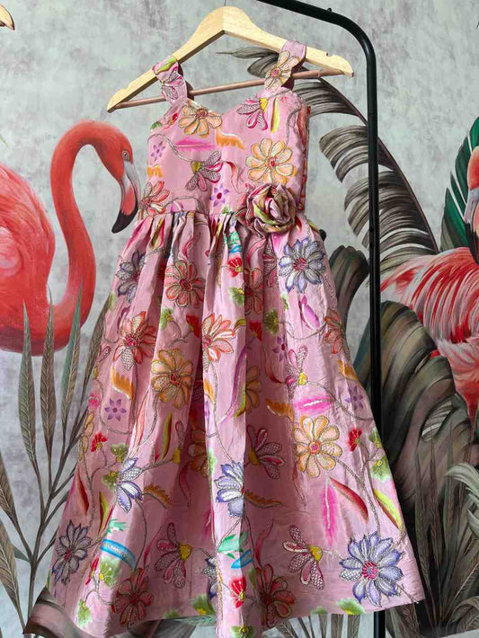 Kids Viscose position work gown – Pink, Rani – 1 to 15 years – Arhas Couture