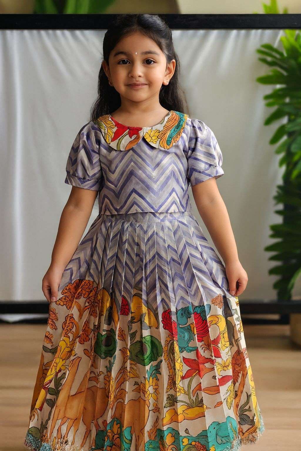 Kid's Kalamkari Tussar Silk Lehengas